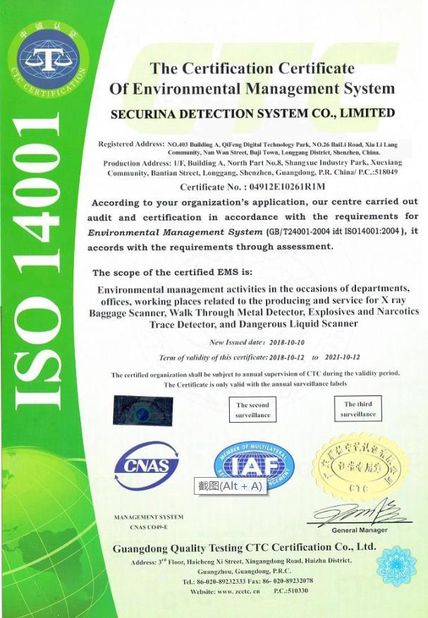 चीन Securina Detection System Co., Limited प्रमाणपत्र